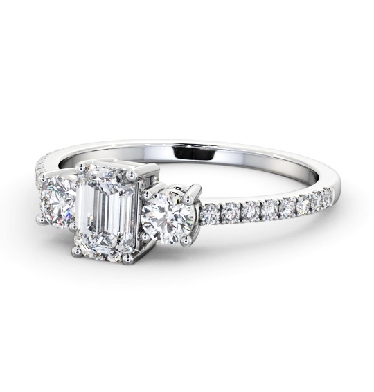  Three Stone Emerald Diamond Ring 9K White Gold - Wardle TH58_WG_THUMB2 