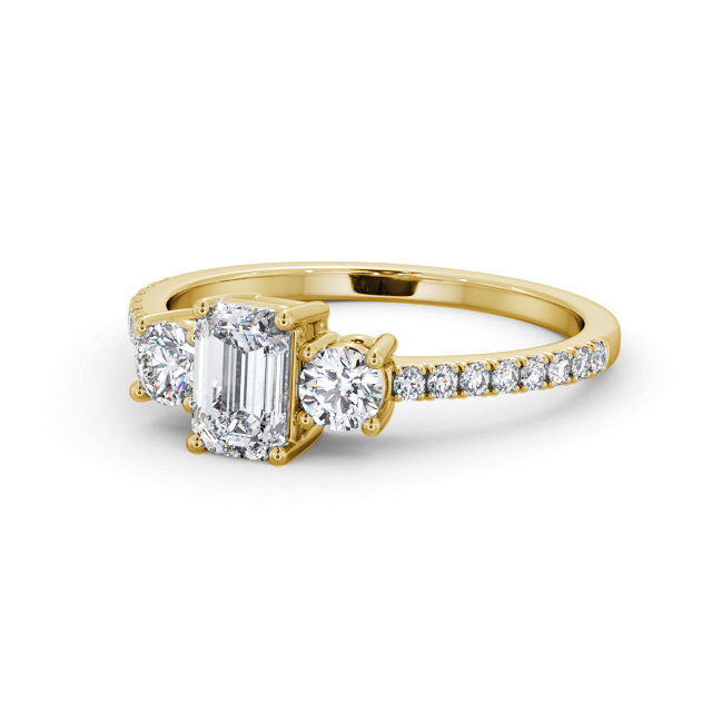 Three Stone Emerald Diamond Ring 18K Yellow Gold - Wardle TH58_YG_FLAT