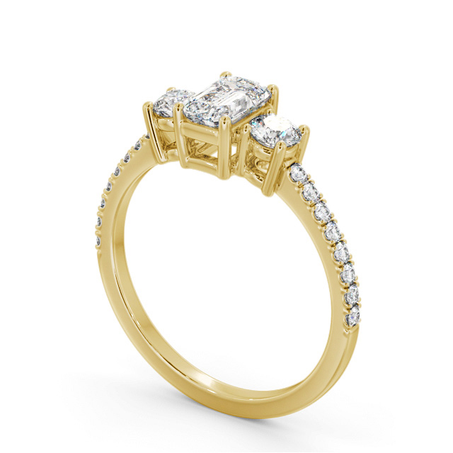 Three Stone Emerald Diamond Ring 18K Yellow Gold - Wardle TH58_YG_SIDE