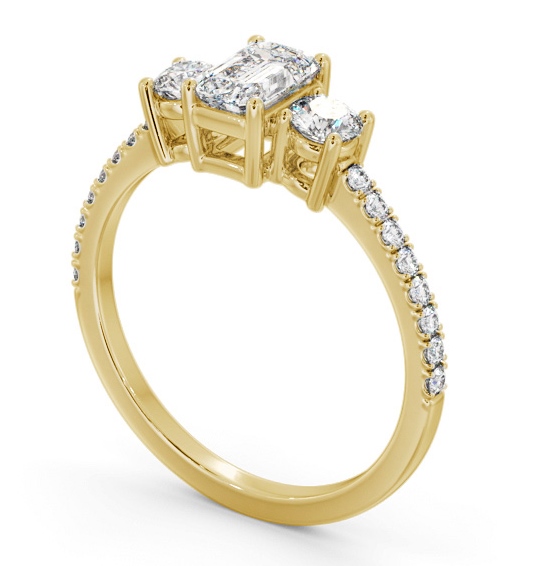 Three Stone Emerald Diamond Ring 18K Yellow Gold - Wardle TH58_YG_THUMB1