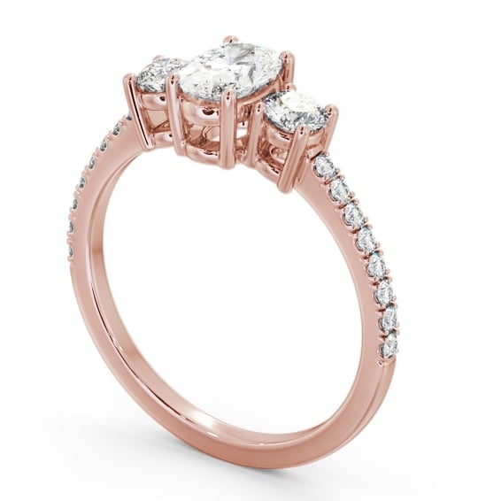 Three Stone Oval and Round Diamond Ring 9K Rose Gold with Side Stones TH59_RG_THUMB1 