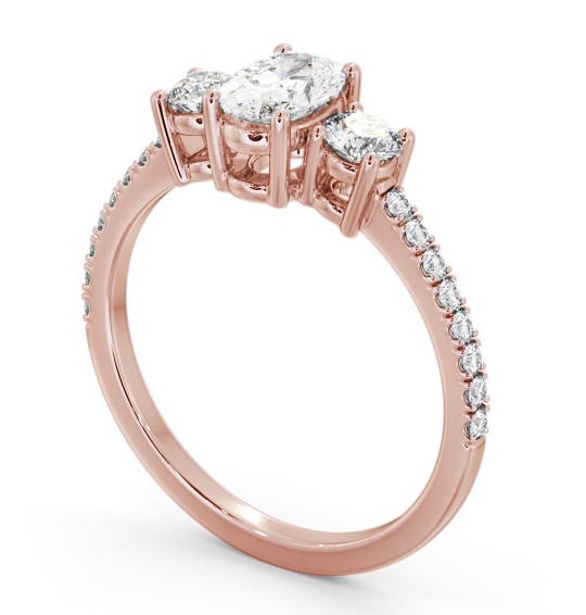 Three Stone Oval and Round Diamond Ring 18K Rose Gold with Side Stones TH59_RG_THUMB1