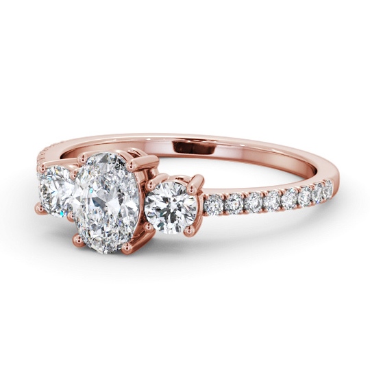 Three Stone Oval and Round Diamond Ring 18K Rose Gold with Side Stones TH59_RG_THUMB2 
