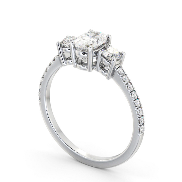 Three Stone Oval Diamond Ring 18K White Gold - Everett TH59_WG_SIDE