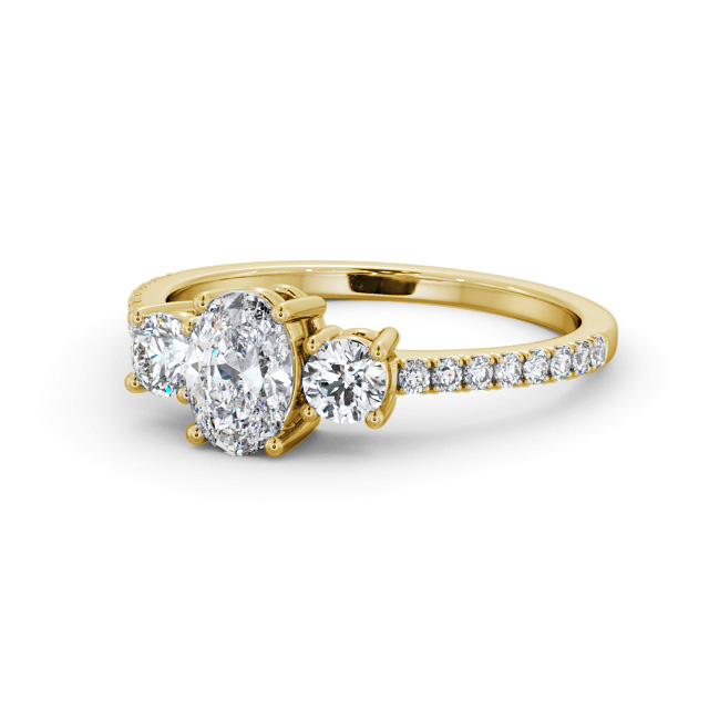 Three Stone Oval Diamond Ring 9K Yellow Gold - Everett TH59_YG_FLAT