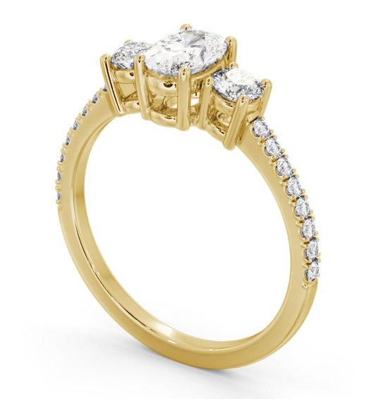 Three Stone Oval and Round Diamond Ring 18K Yellow Gold with Side Stones TH59_YG_THUMB1