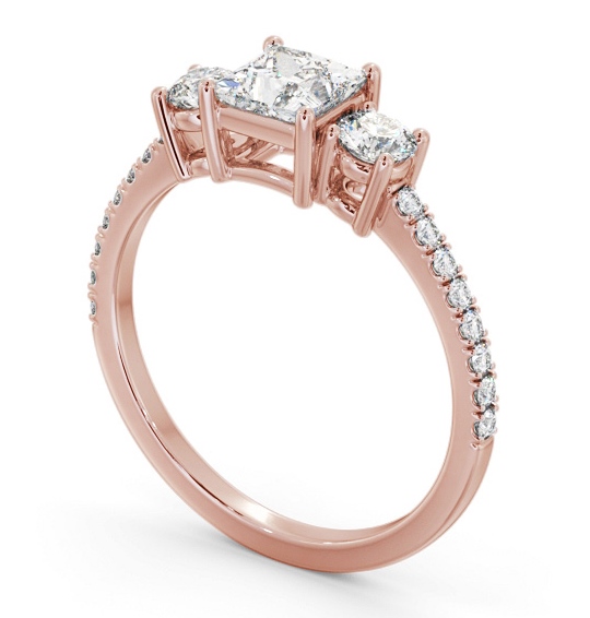 Three Stone Princess and Round Diamond Ring 9K Rose Gold with Side Stones TH60_RG_THUMB1 