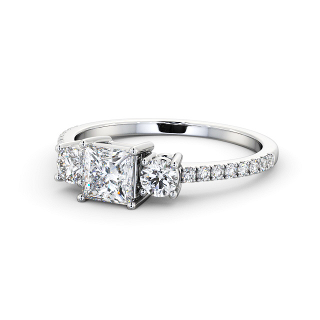 Three Stone Princess Diamond Ring 18K White Gold - Sanders TH60_WG_FLAT