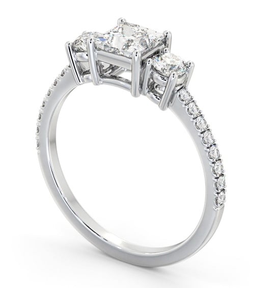 Three Stone Princess and Round Diamond Ring Platinum with Side Stones TH60_WG_THUMB1 