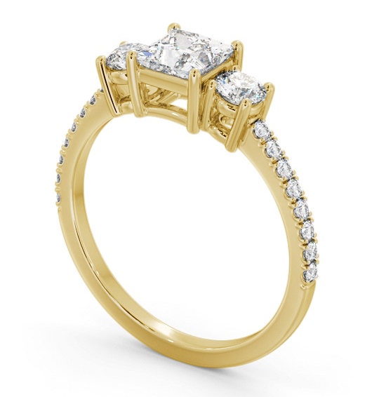 Three Stone Princess and Round Diamond Ring 18K Yellow Gold with Side Stones TH60_YG_THUMB1 