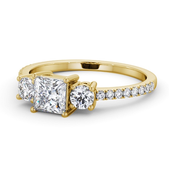 Three Stone Princess and Round Diamond Ring 18K Yellow Gold with Side Stones TH60_YG_THUMB2 