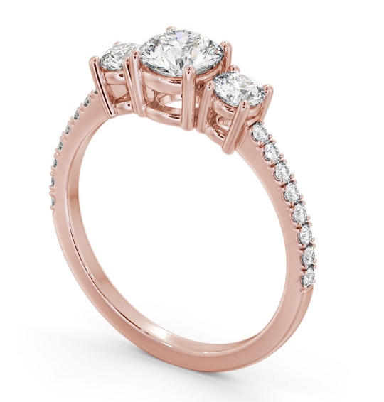 Three Stone Round Diamond Trilogy Ring 9K Rose Gold with Side Stones TH61_RG_THUMB1