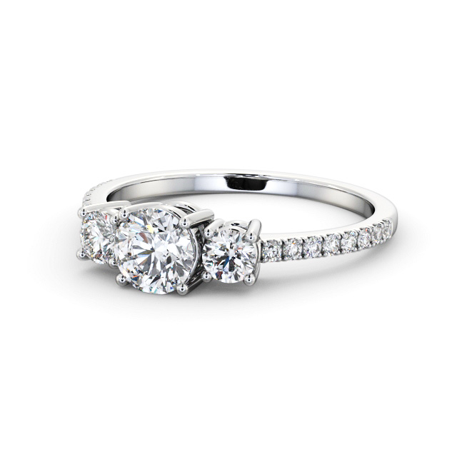 Three Stone Round Diamond Ring 18K White Gold - Stefanie TH61_WG_FLAT