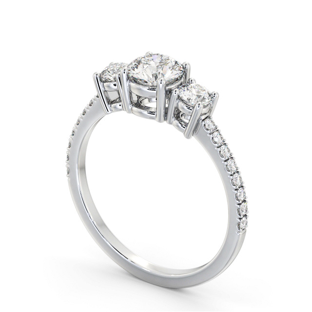 Three Stone Round Diamond Ring 18K White Gold - Stefanie TH61_WG_SIDE