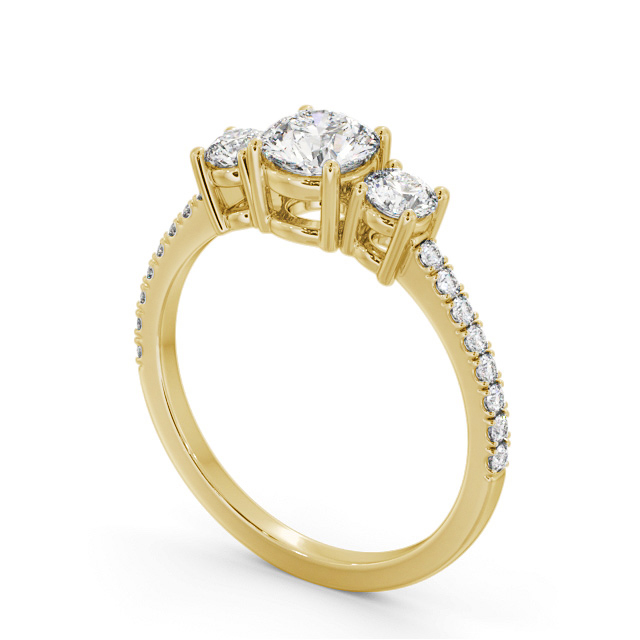Three Stone Round Diamond Ring 18K Yellow Gold - Stefanie TH61_YG_SIDE