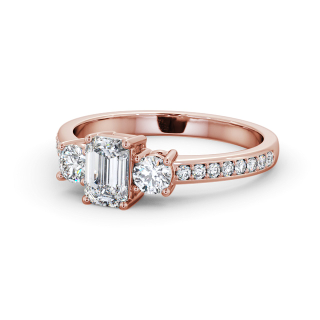 Three Stone Emerald Diamond Ring 18K Rose Gold - Craven TH62_RG_FLAT