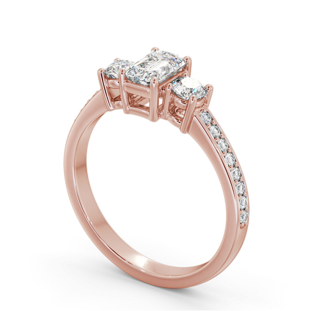 Three Stone Emerald Diamond Ring 18K Rose Gold - Craven TH62_RG_SIDE