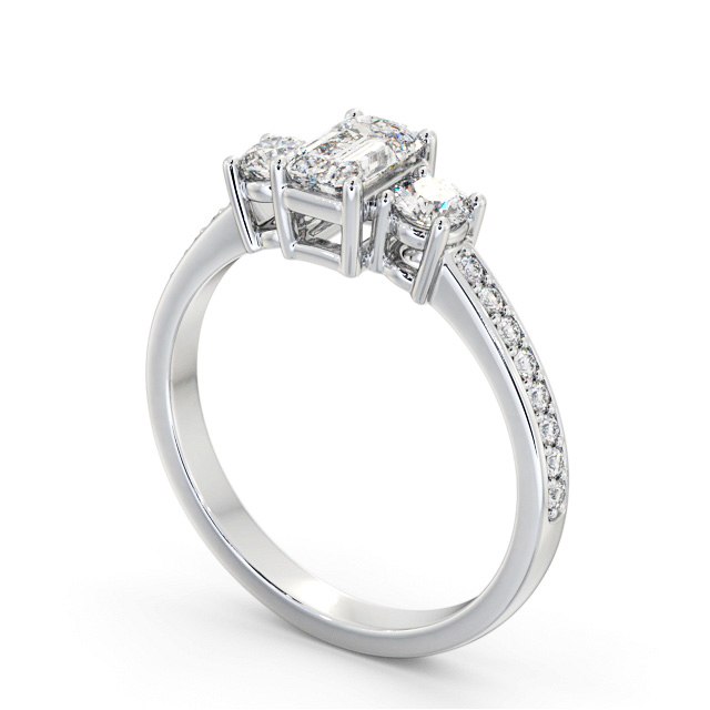 Three Stone Emerald Diamond Ring 18K White Gold - Craven TH62_WG_SIDE