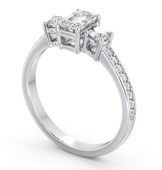  Three Stone Emerald Diamond Ring 9K White Gold - Craven TH62_WG_THUMB1 