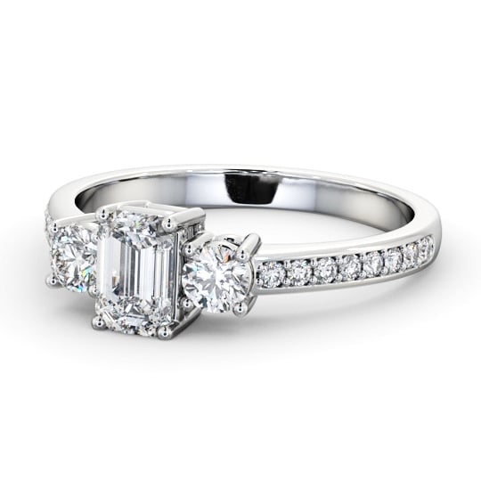  Three Stone Emerald Diamond Ring 9K White Gold - Craven TH62_WG_THUMB2 