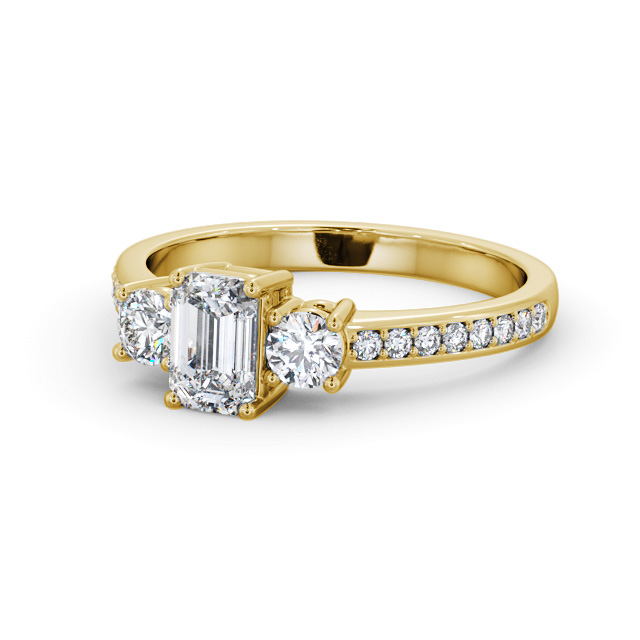 Three Stone Emerald Diamond Ring 18K Yellow Gold - Craven TH62_YG_FLAT