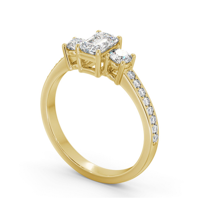 Three Stone Emerald Diamond Ring 9K Yellow Gold - Craven TH62_YG_SIDE