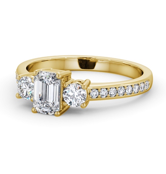  Three Stone Emerald Diamond Ring 18K Yellow Gold - Craven TH62_YG_THUMB2 