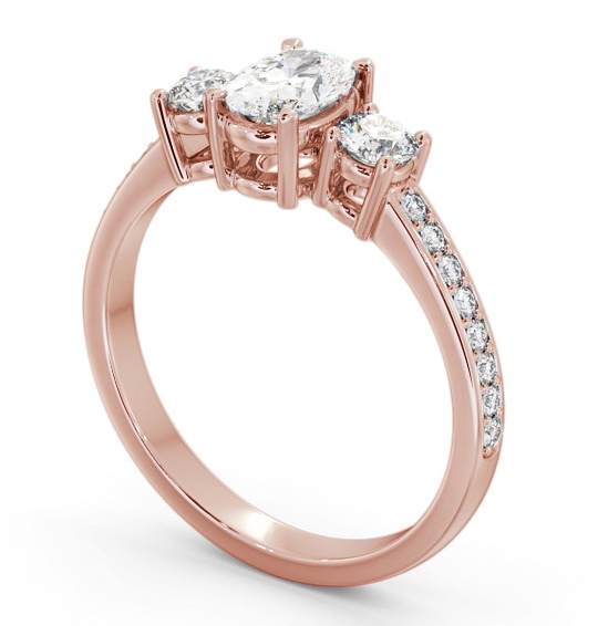 Three Stone Oval and Round Diamond Ring 18K Rose Gold with Side Stones TH63_RG_THUMB1 