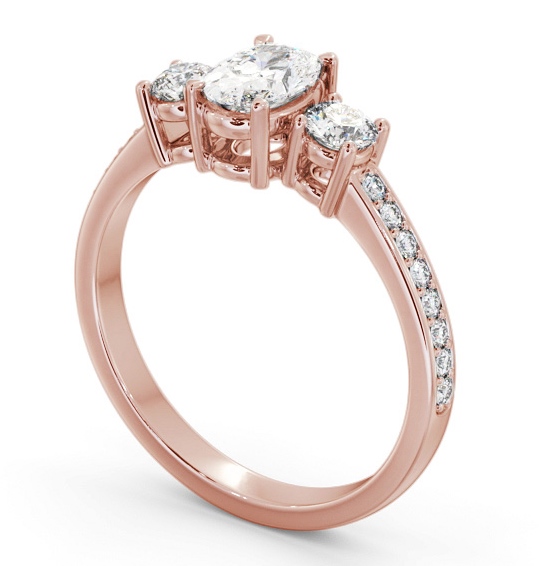 Three Stone Oval and Round Diamond Ring 18K Rose Gold with Side Stones TH63_RG_THUMB1