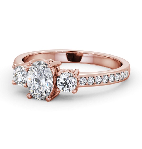 Three Stone Oval and Round Diamond Ring 18K Rose Gold with Side Stones TH63_RG_THUMB2 
