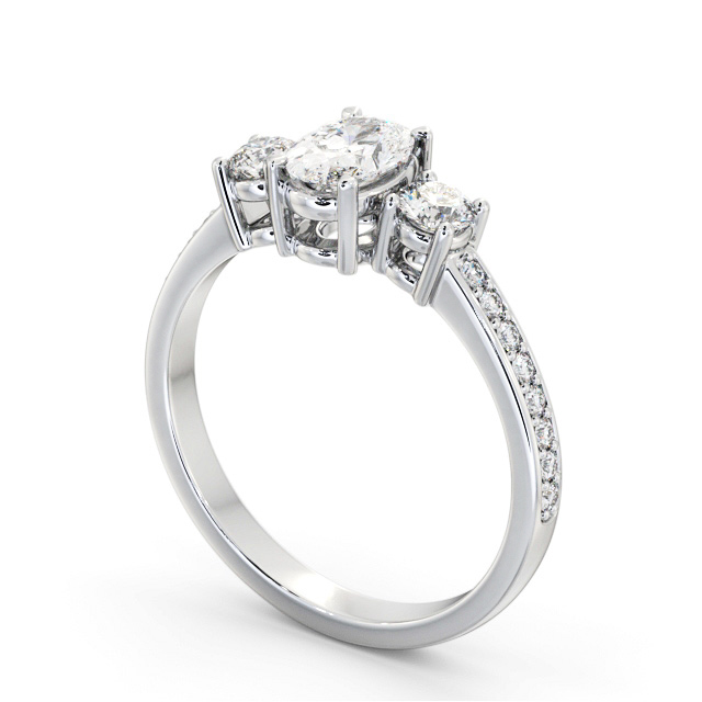 Three Stone Oval Diamond Ring Platinum - Cullen TH63_WG_SIDE