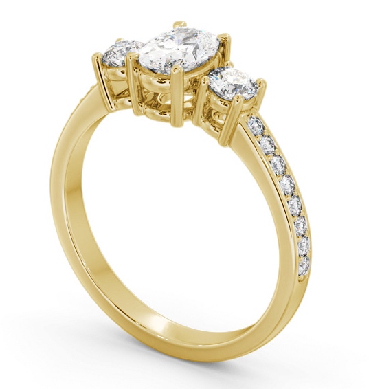 Three Stone Oval and Round Diamond Ring 18K Yellow Gold with Side Stones TH63_YG_THUMB1