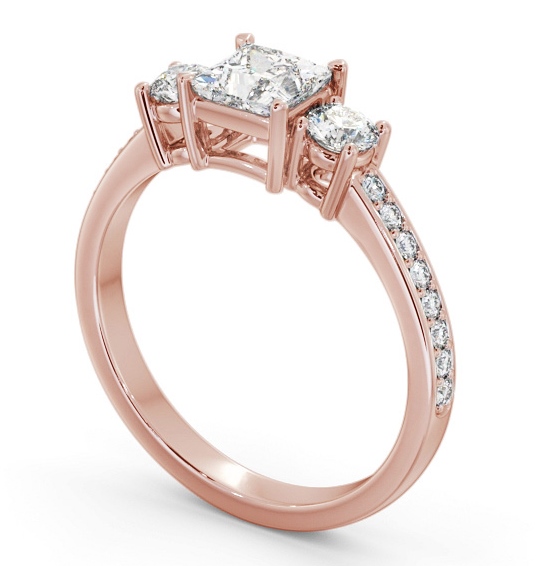 Three Stone Princess and Round Diamond Ring 18K Rose Gold with Side Stones TH64_RG_THUMB1