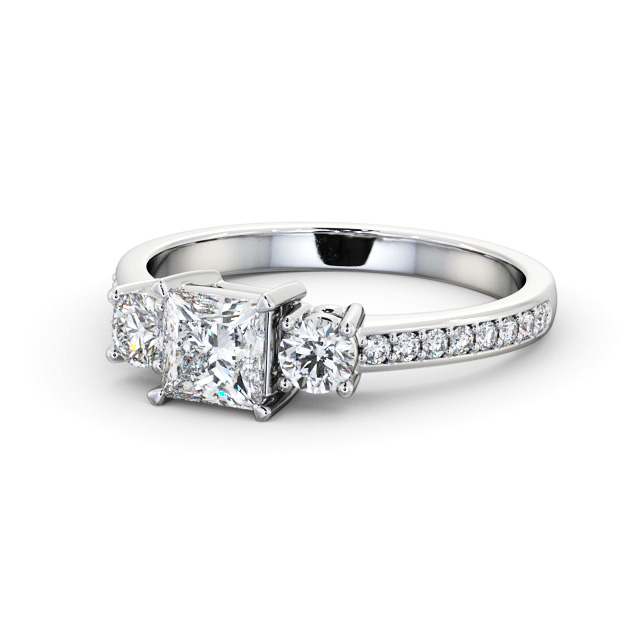 Three Stone Princess Diamond Ring 18K White Gold - Lorelai TH64_WG_FLAT