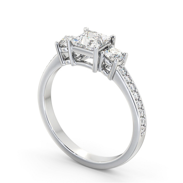 Three Stone Princess Diamond Ring 18K White Gold - Lorelai TH64_WG_SIDE