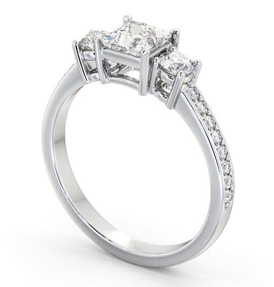 Three Stone Princess and Round Diamond Ring Platinum with Side Stones TH64_WG_THUMB1