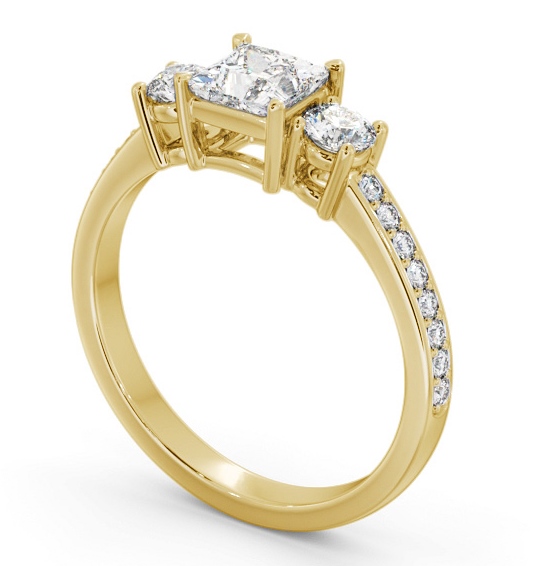 Three Stone Princess and Round Diamond Ring 18K Yellow Gold with Side Stones TH64_YG_THUMB1 