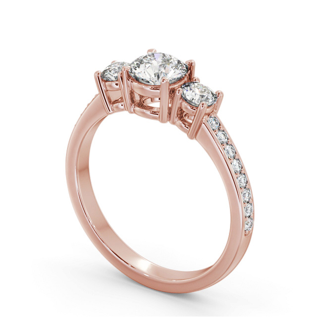 Three Stone Round Diamond Ring 9K Rose Gold - Ellesha TH65_RG_SIDE