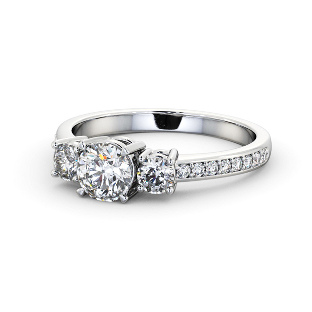 Three Stone Round Diamond Ring 18K White Gold - Ellesha TH65_WG_FLAT