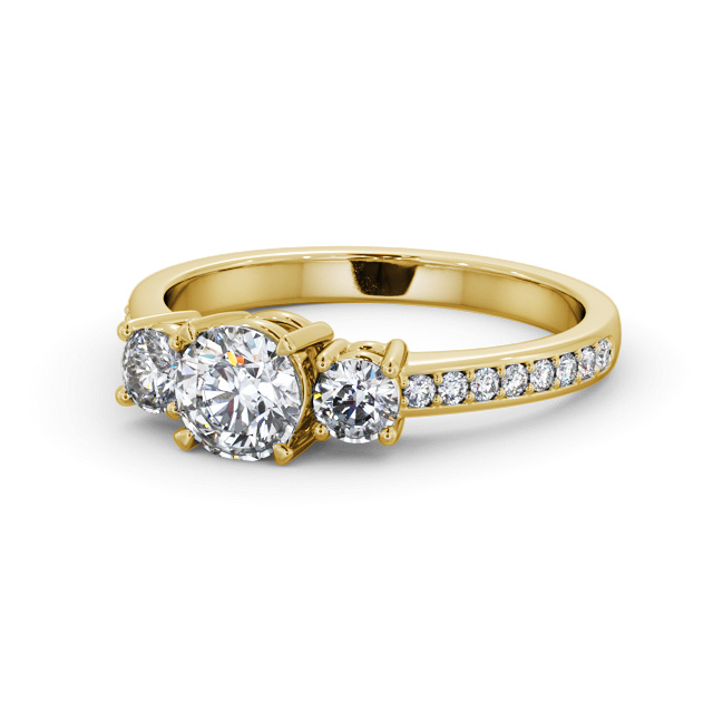 Three Stone Round Diamond Ring 18K Yellow Gold - Ellesha TH65_YG_FLAT