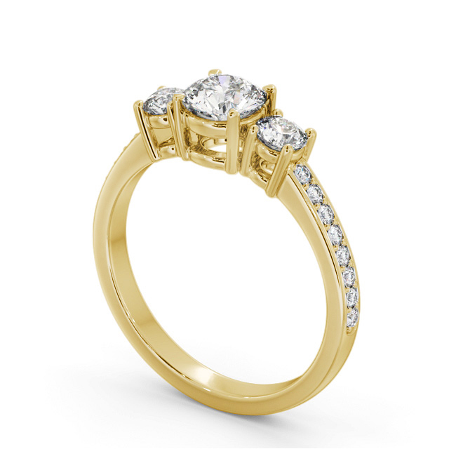 Three Stone Round Diamond Ring 18K Yellow Gold - Ellesha TH65_YG_SIDE