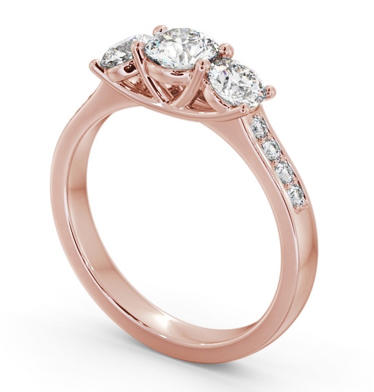 Three Stone Round Diamond Sweeping Prongs Ring 18K Rose Gold with Side Stones TH66_RG_THUMB1 