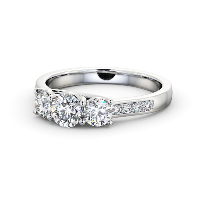 Three Stone Round Diamond Ring 18K White Gold - Kealan TH66_WG_FLAT