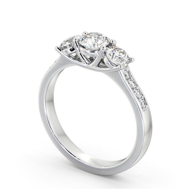 Three Stone Round Diamond Ring 18K White Gold - Kealan TH66_WG_SIDE