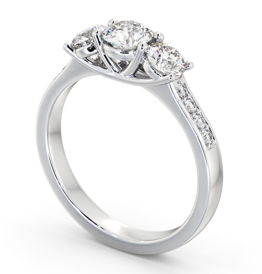 Three Stone Round Diamond Sweeping Prongs Ring 18K White Gold with Side Stones TH66_WG_THUMB1 