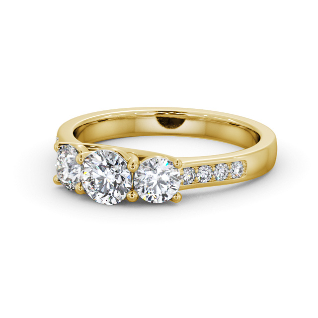 Three Stone Round Diamond Ring 18K Yellow Gold - Kealan TH66_YG_FLAT