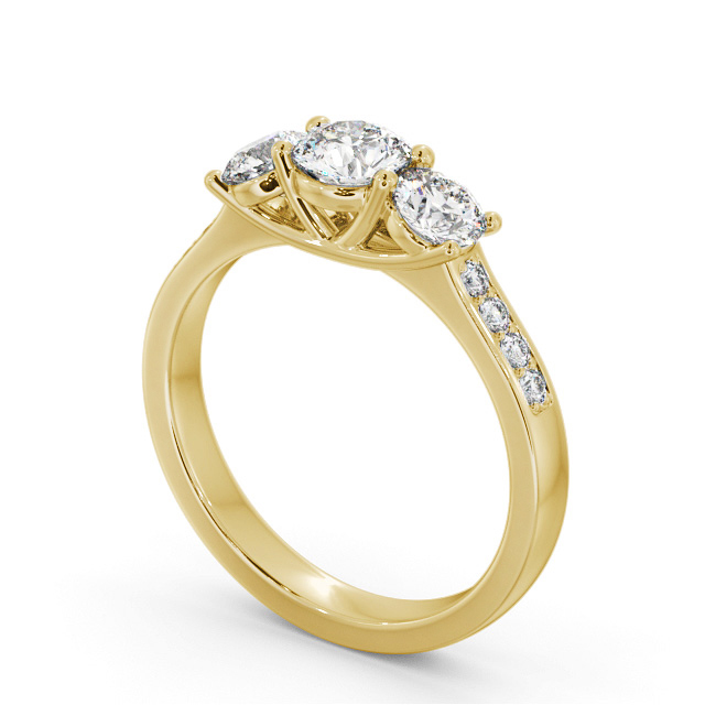 Three Stone Round Diamond Ring 18K Yellow Gold - Kealan TH66_YG_SIDE
