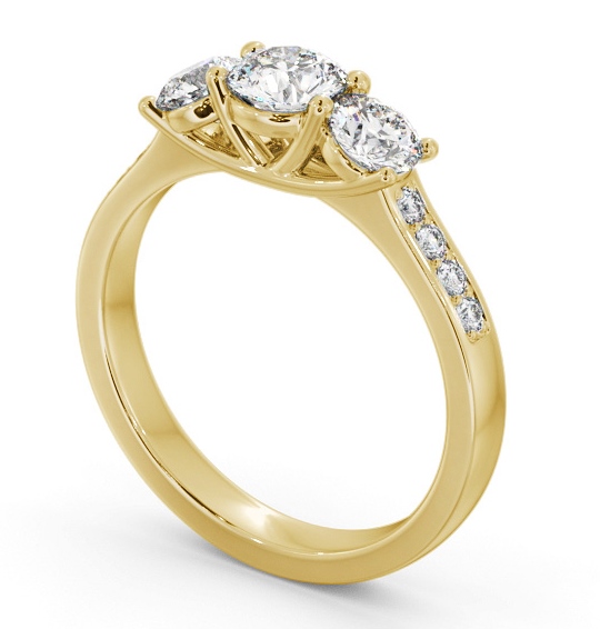 Three Stone Round Diamond Sweeping Prongs Ring 18K Yellow Gold with Side Stones TH66_YG_THUMB1