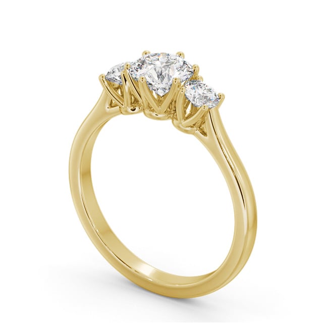 Three Stone Round Diamond Ring 18K Yellow Gold - Samanta TH67_YG_SIDE