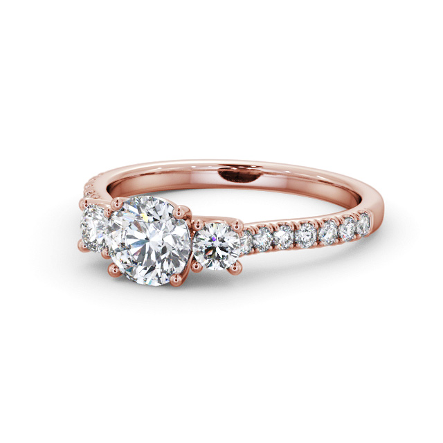 Three Stone Round Diamond Ring 9K Rose Gold - Keadie TH68_RG_FLAT